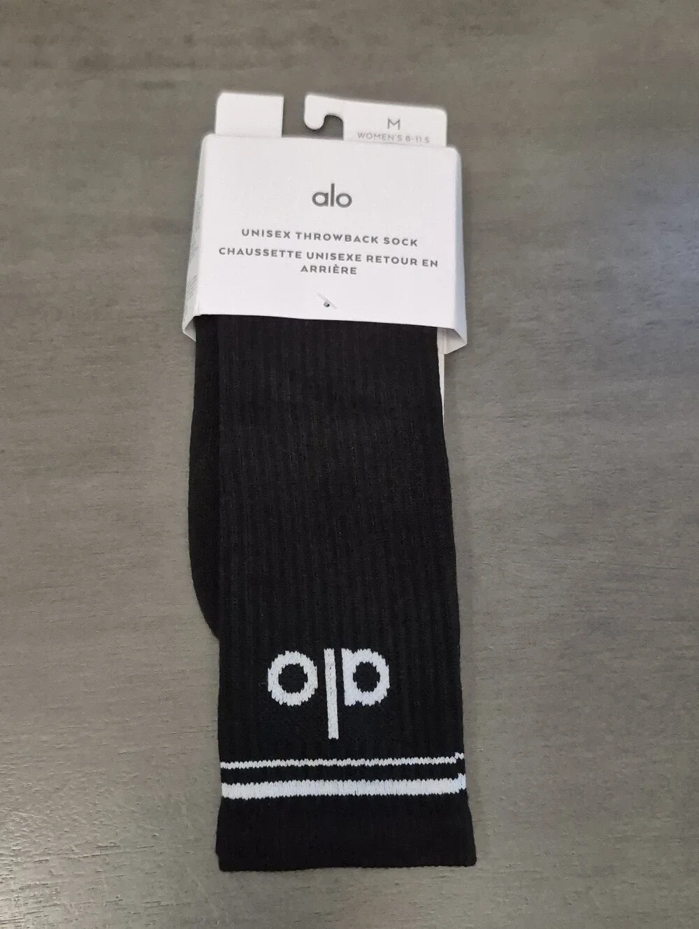 ALO Throwback Sock Unisex Black & White Medium Full Length Athletic Socks Yoga